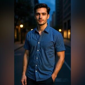 Signum - Striped Short Sleeve Button Down Shirt